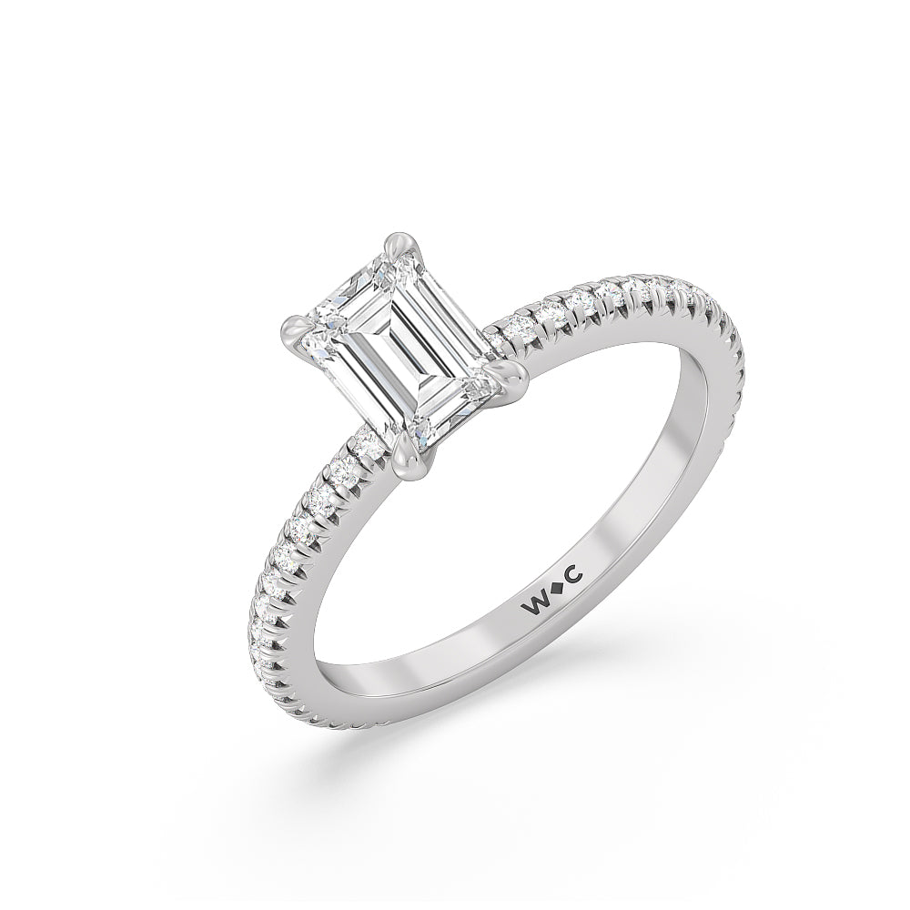 French Cut Pave Diamond Engagement Ring (1/4 CT) with Emerald Cut Diamond in 14KT Platinum view 3
