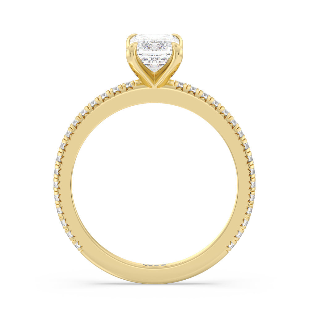 French Cut Pave Diamond Engagement Ring (1/4 CT) with Emerald Cut Diamond in 14KT Yellow Gold view 2
