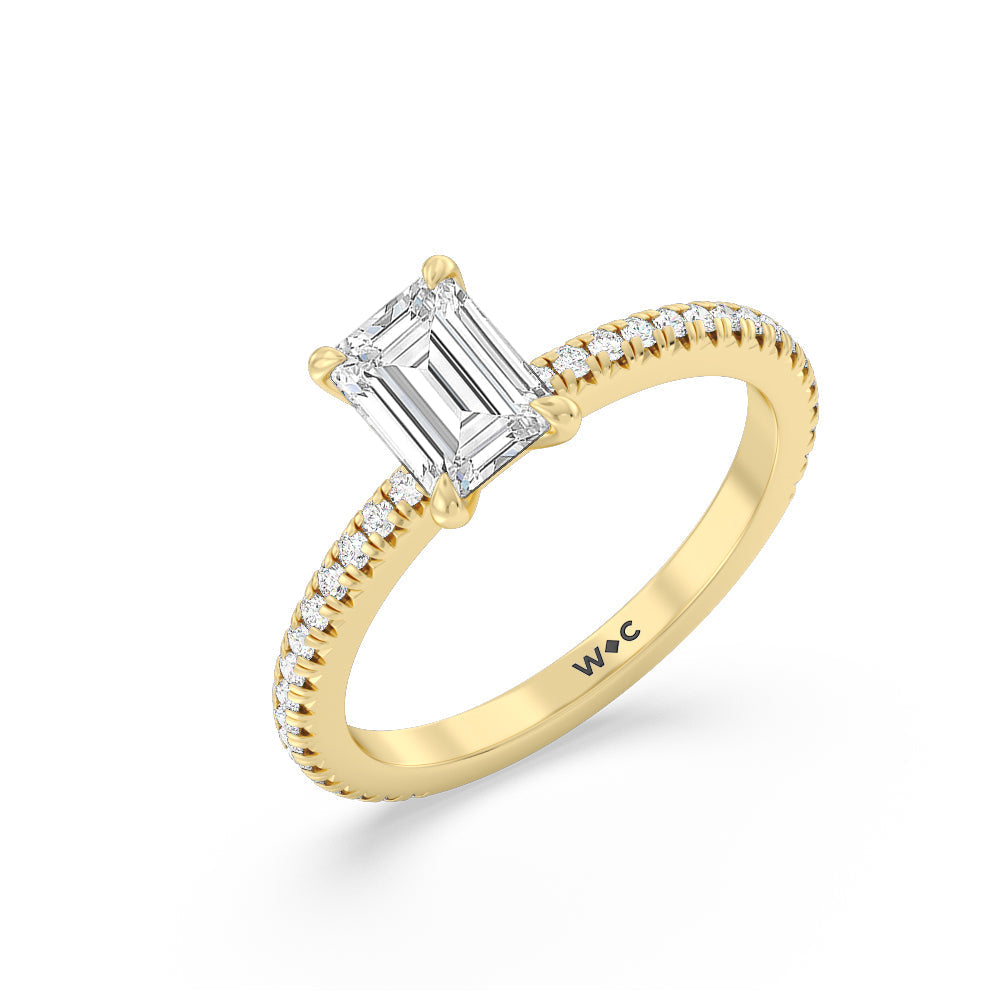 French Cut Pave Diamond Engagement Ring (1/4 CT) with Emerald Cut Diamond in 14KT Yellow Gold view 3
