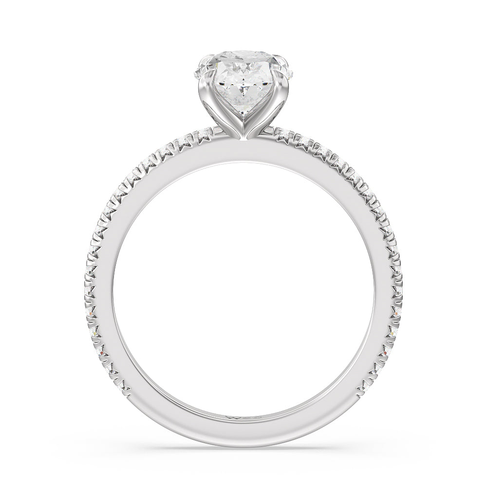 French Cut Pave Diamond Engagement Ring (1/4 CT) with Oval Cut Diamond in 14KT Platinum view 2
