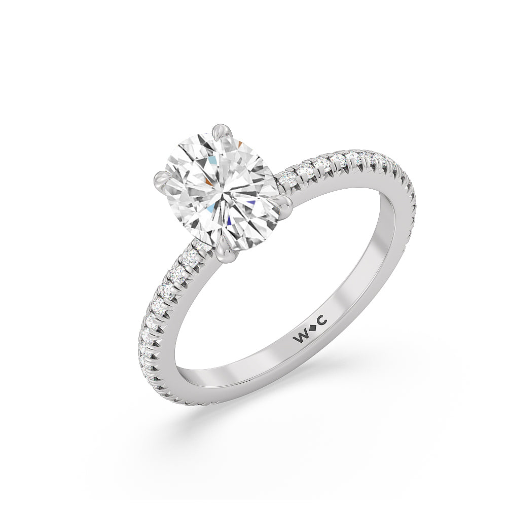 French Cut Pave Diamond Engagement Ring (1/4 CT) with Oval Cut Diamond in 14KT Platinum view 3
