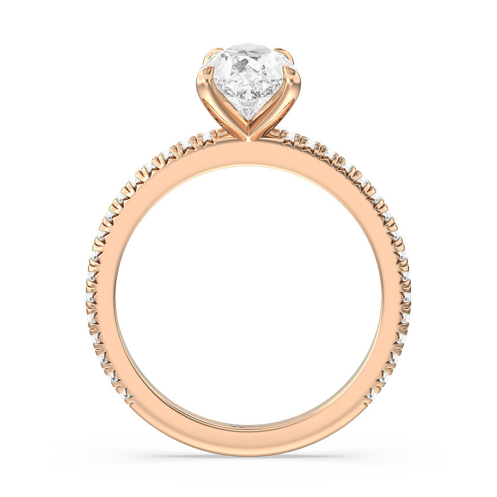 French Cut Pave Diamond Engagement Ring (1/4 CT) with Pear Cut Diamond in 14KT Rose Gold view 2
