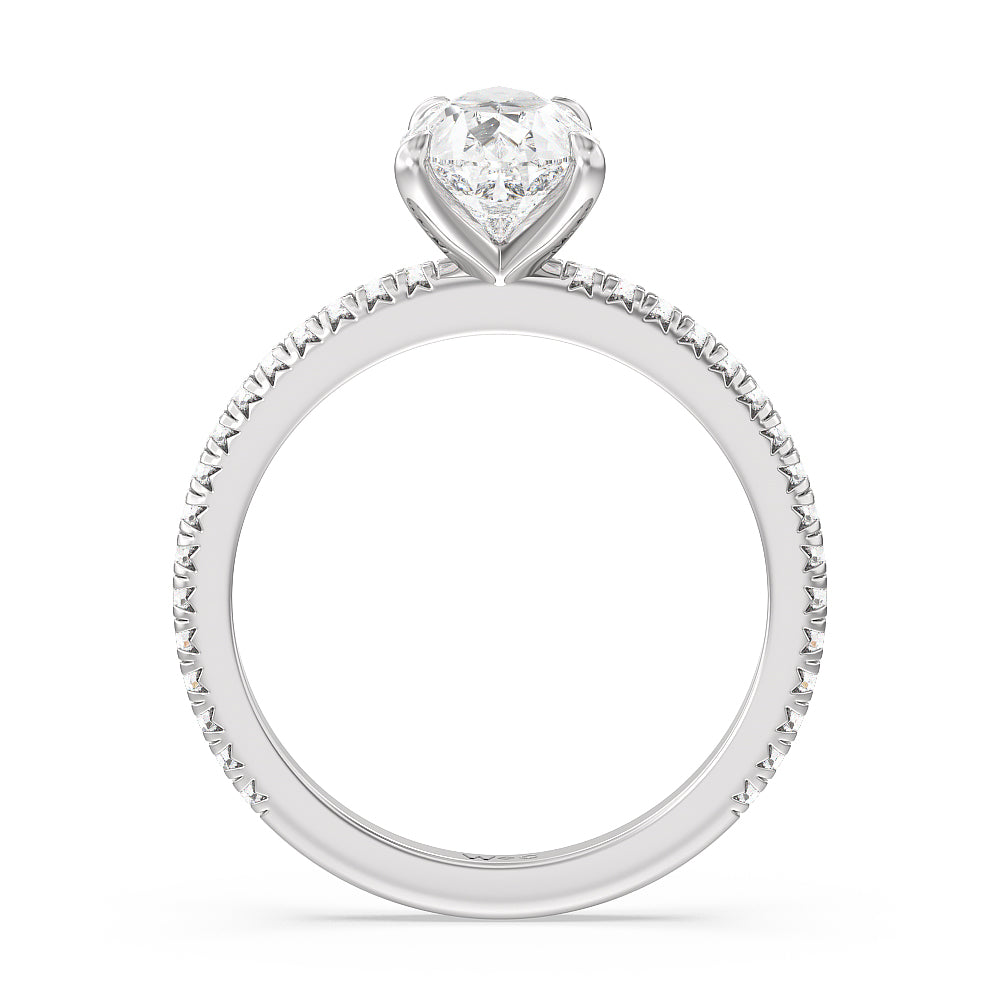 French Cut Pave Diamond Engagement Ring (1/4 CT) with Pear Cut Diamond in 14KT Platinum view 2
