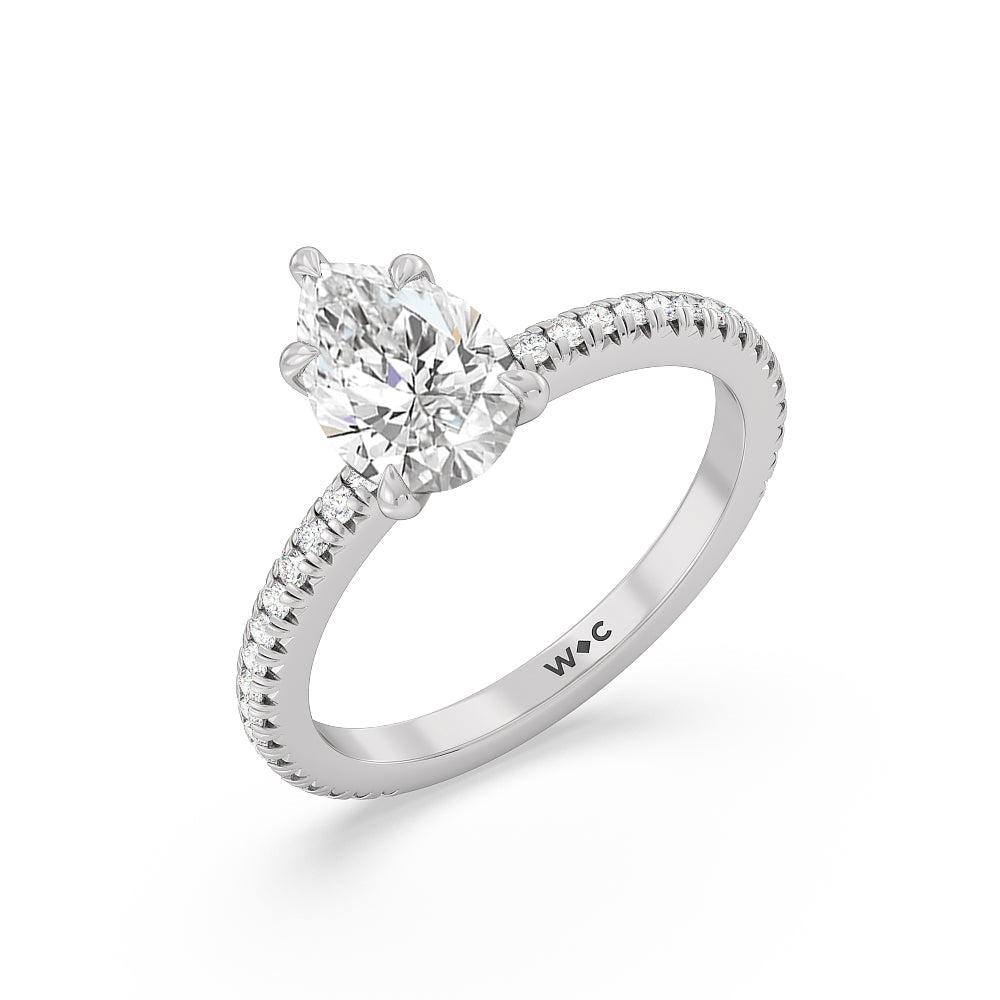 French Cut Pave Diamond Engagement Ring (1/4 CT) with Pear Cut Diamond in 14KT Platinum view 3

