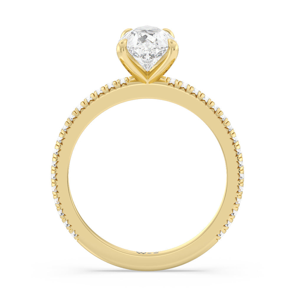 French Cut Pave Diamond Engagement Ring (1/4 CT) with Pear Cut Diamond in 14KT Yellow Gold view 2
