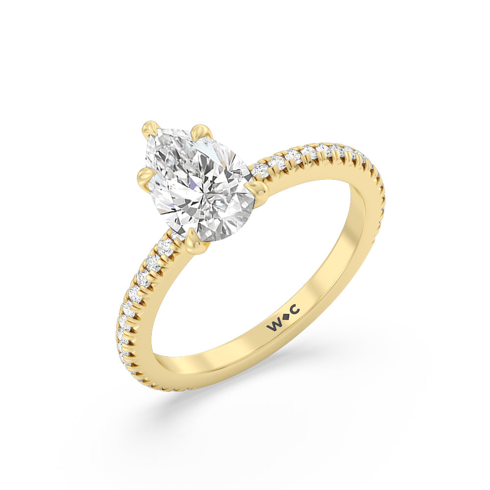 French Cut Pave Diamond Engagement Ring (1/4 CT) with Pear Cut Diamond in 14KT Yellow Gold view 3
