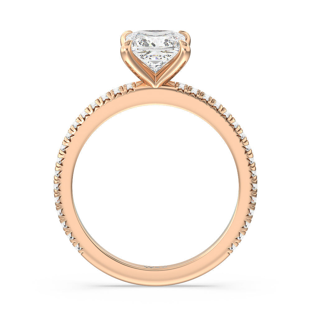French Cut Pave Diamond Engagement Ring (1/4 CT) with Princess Cut Diamond in 14KT Rose Gold view 2
