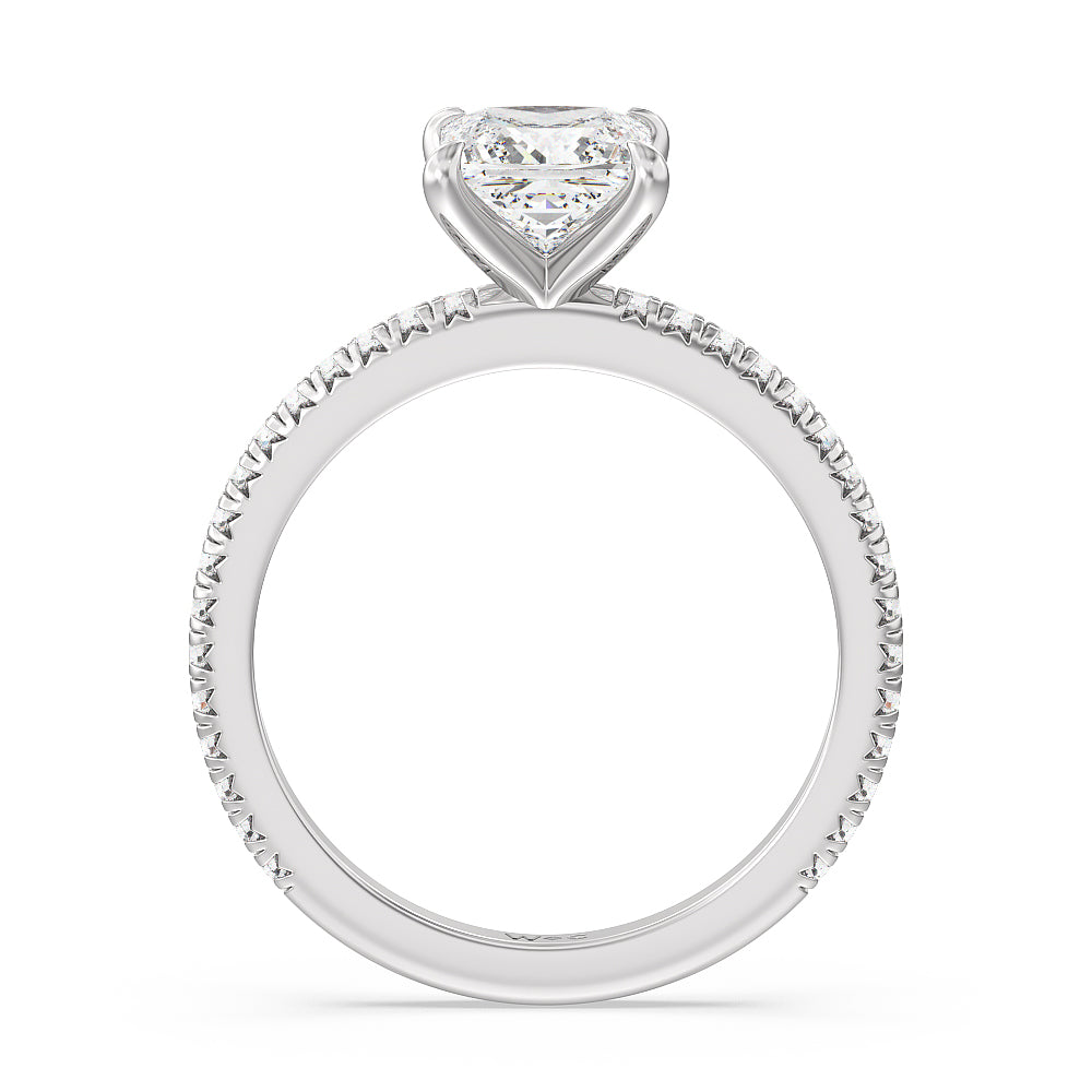 French Cut Pave Diamond Engagement Ring (1/4 CT) with Princess Cut Diamond in 14KT Platinum view 2
