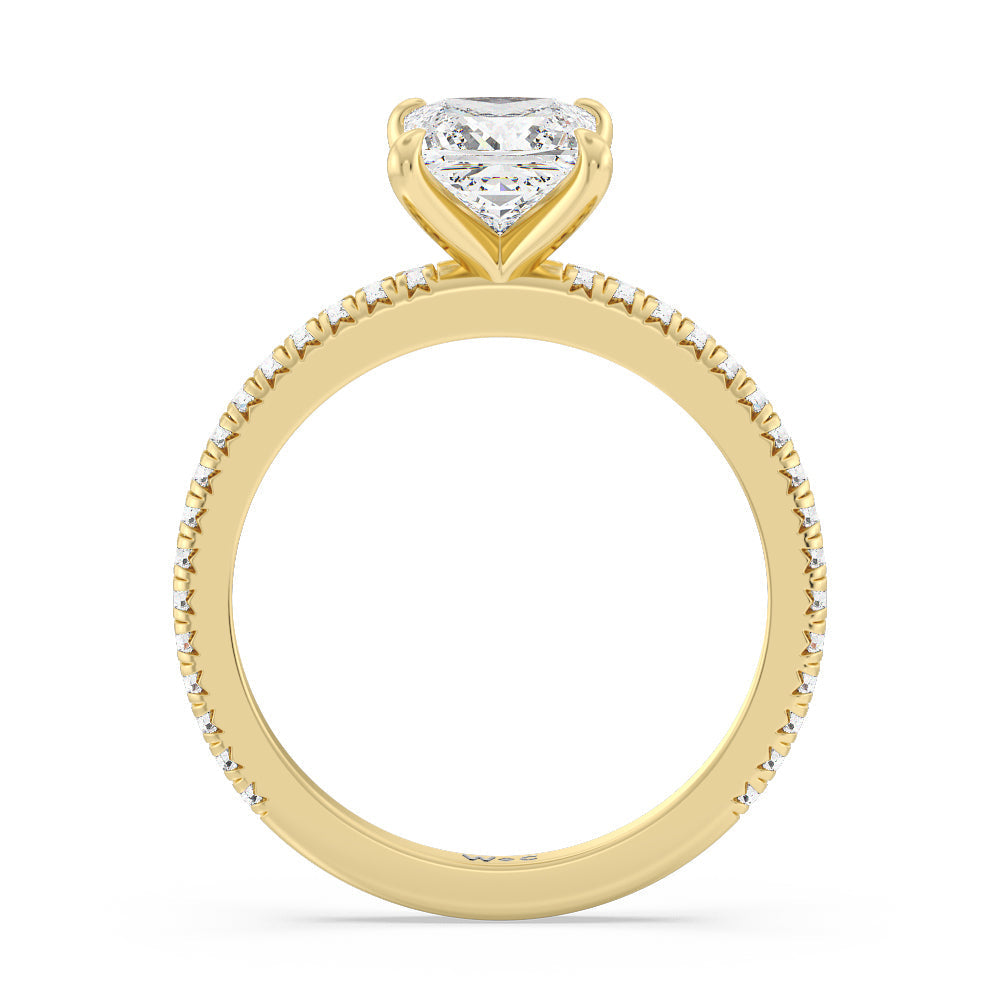 French Cut Pave Diamond Engagement Ring (1/4 CT) with Princess Cut Diamond in 14KT Yellow Gold view 2
