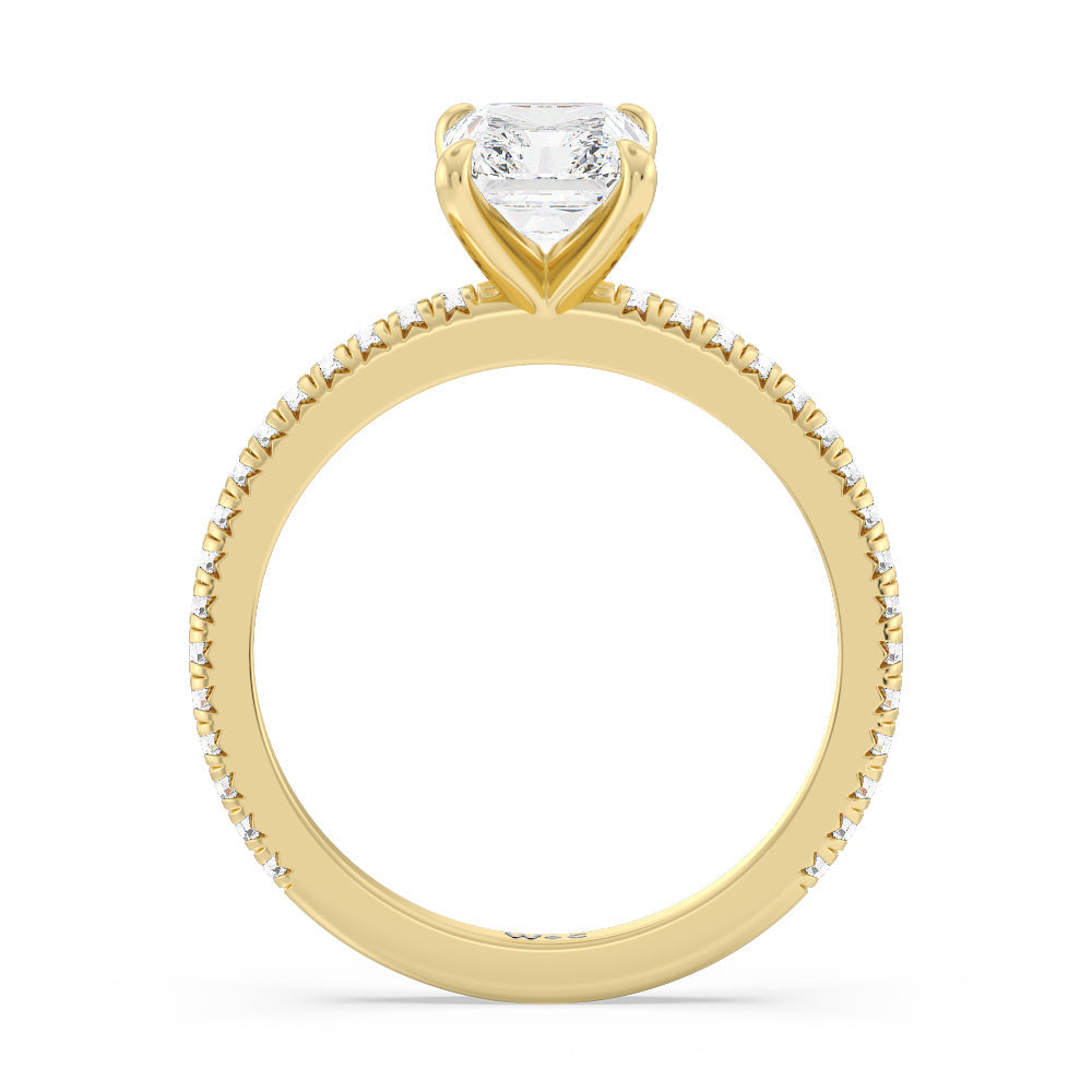 French Cut Pave Diamond Engagement Ring (1/4 CT) with Radiant Cut Diamond in 14KT Yellow Gold view 2
