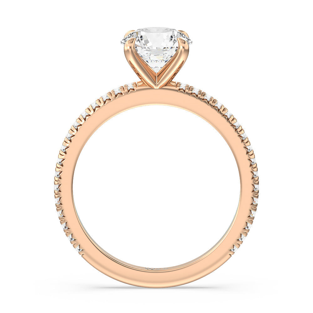 French Cut Pave Diamond Engagement Ring (1/4 CT) with Round Cut Diamond in 14KT Rose Gold view 2
