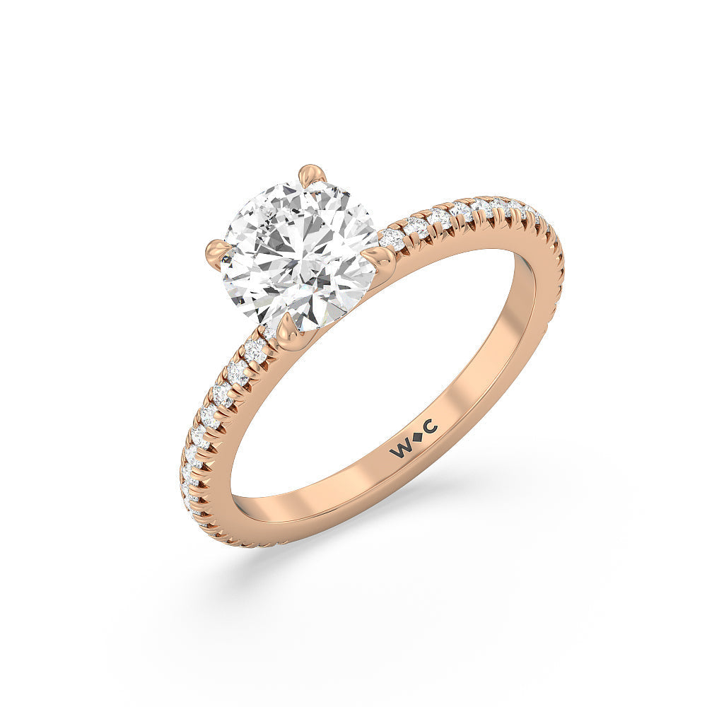 French Cut Pave Diamond Engagement Ring (1/4 CT) with Round Cut Diamond in 14KT Rose Gold view 3
