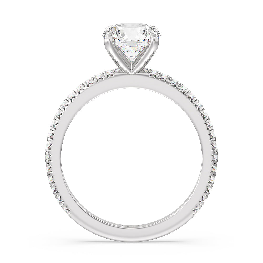 French Cut Pave Diamond Engagement Ring (1/4 CT) with Round Cut Diamond in 14KT Platinum view 2
