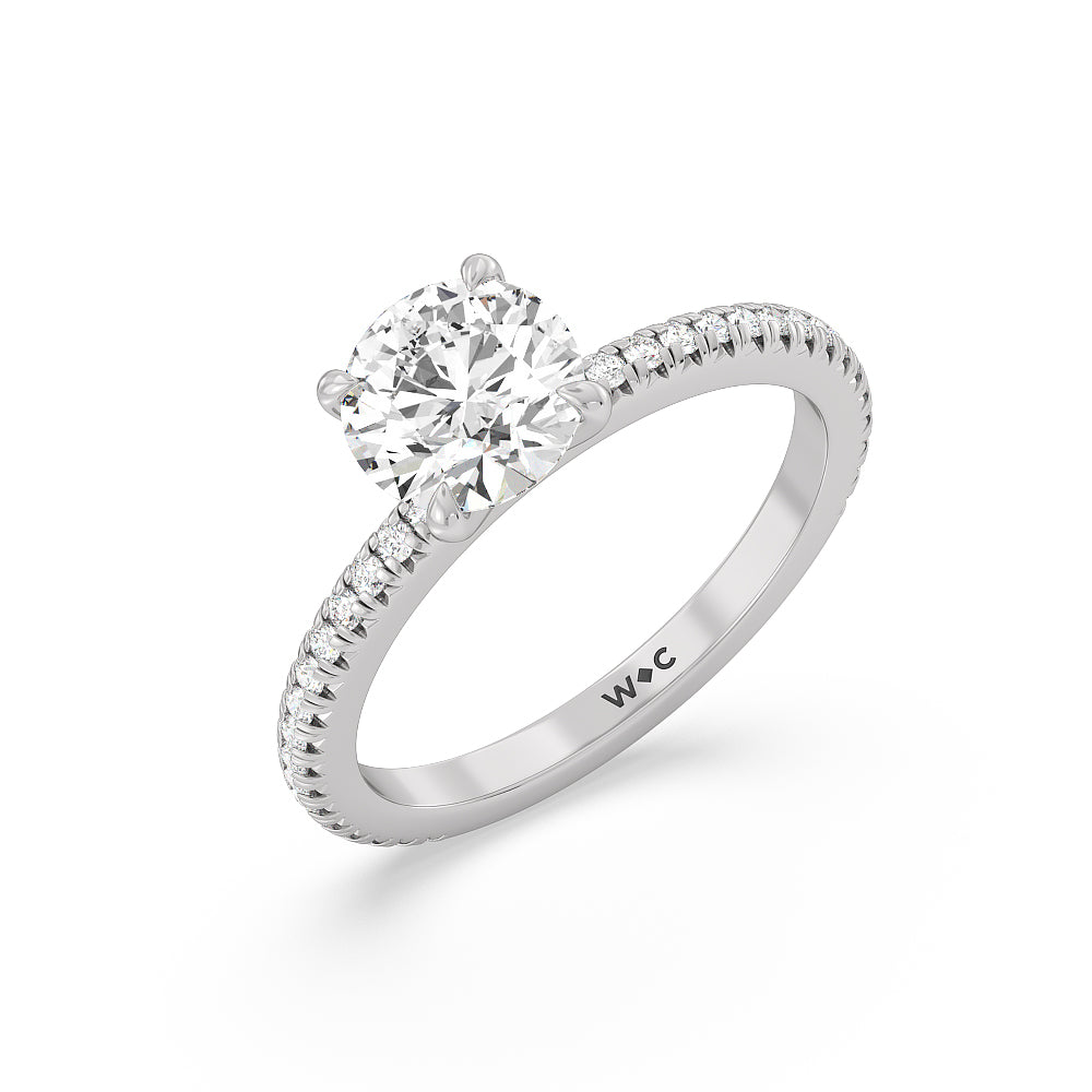 French Cut Pave Diamond Engagement Ring (1/4 CT) with Round Cut Diamond in 14KT Platinum view 3
