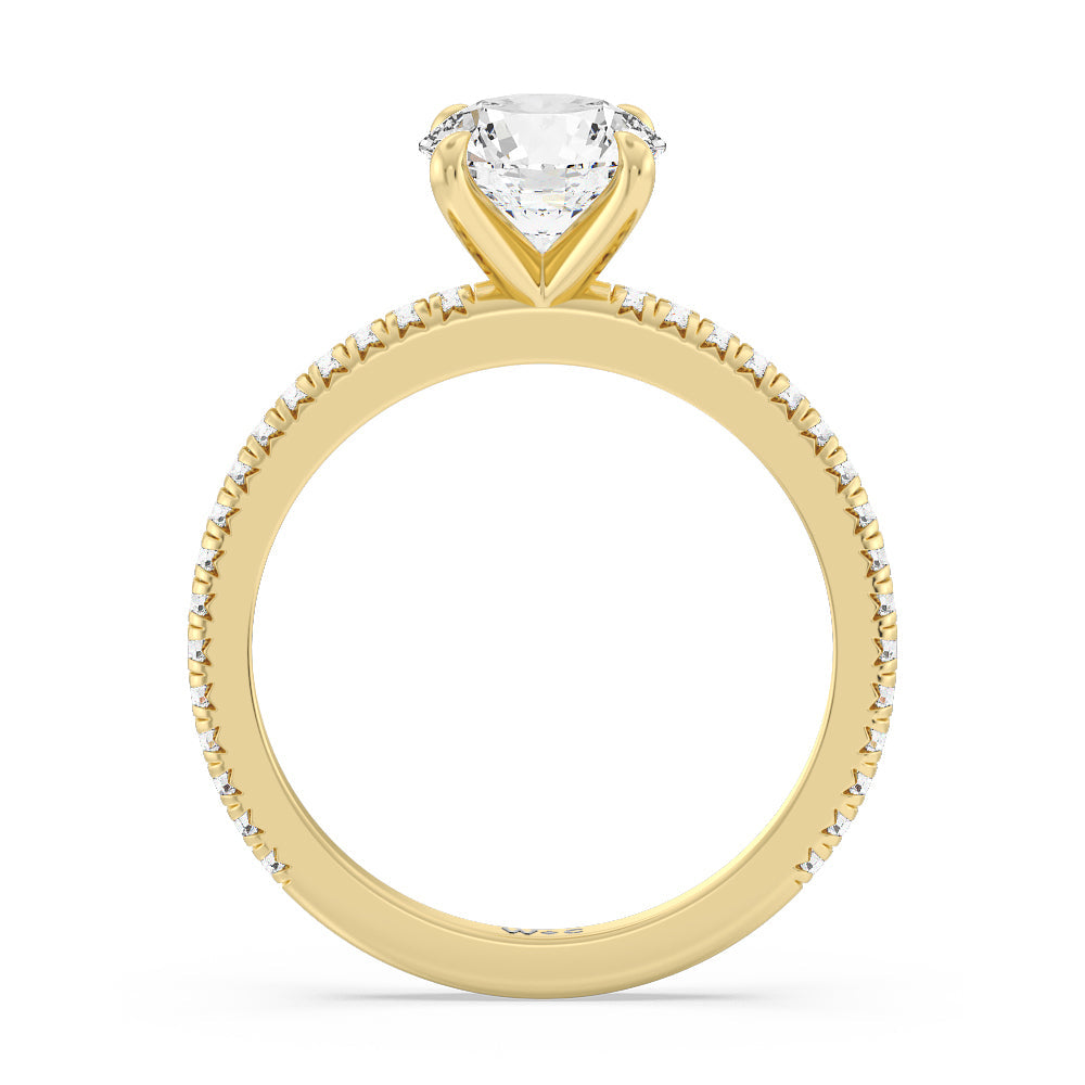 French Cut Pave Diamond Engagement Ring (1/4 CT) with Round Cut Diamond in 14KT Yellow Gold view 2
