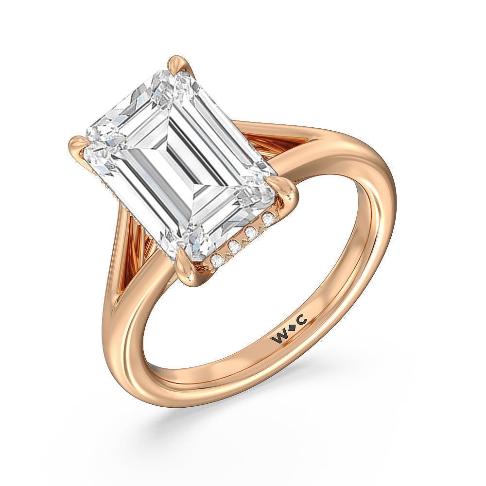 Emerald Cut Elegance Split Shank Engagement Ring with Lab Grown Diamond in 14KT Rose Gold view 3
