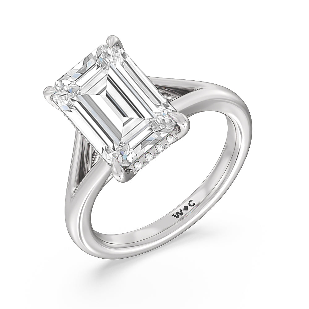 Emerald Cut Elegance Split Shank Engagement Ring with Lab Grown Diamond in 14KT Platinum view 3
