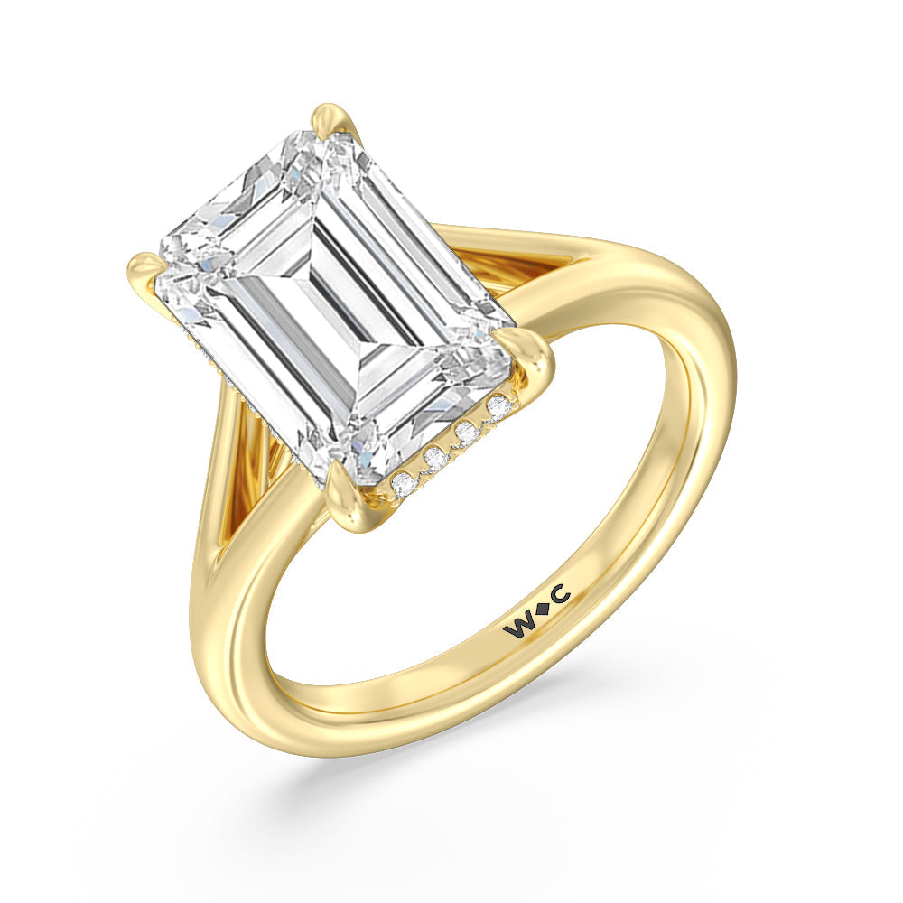 Emerald Cut Elegance Split Shank Engagement Ring with Lab Grown Diamond in 14KT Yellow Gold view 3
