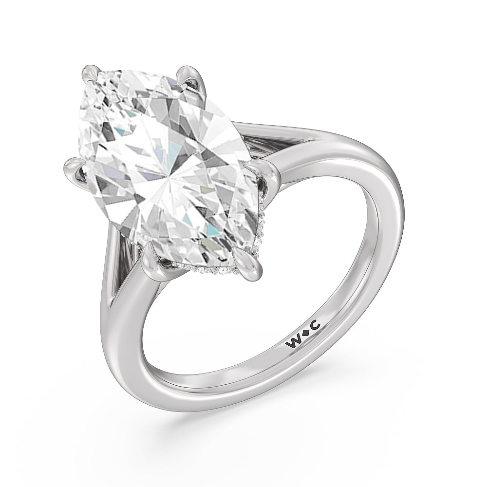 Marquise Cut Elegance Split Shank Engagement Ring with Lab Grown Diamond in 14KT Platinum view 3
