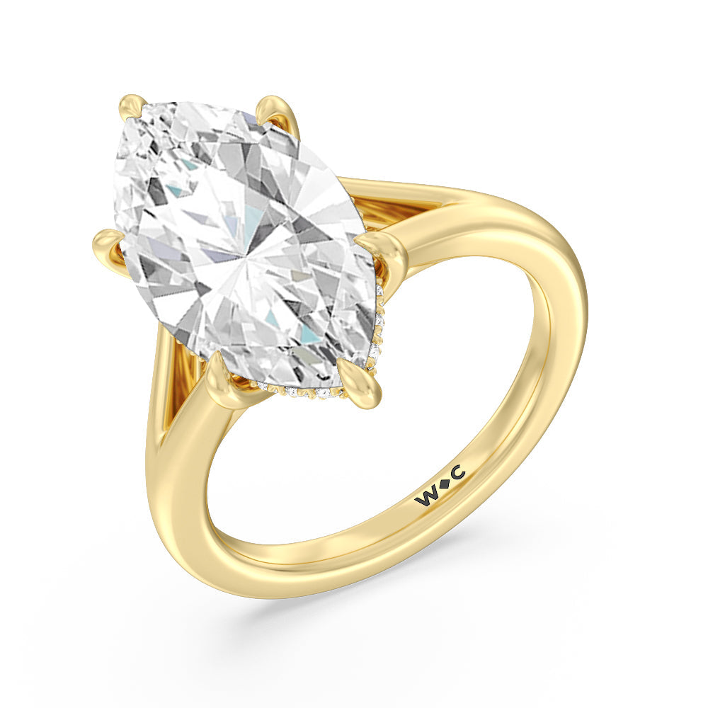 Marquise Cut Elegance Split Shank Engagement Ring with Lab Grown Diamond in 14KT Yellow Gold view 3
