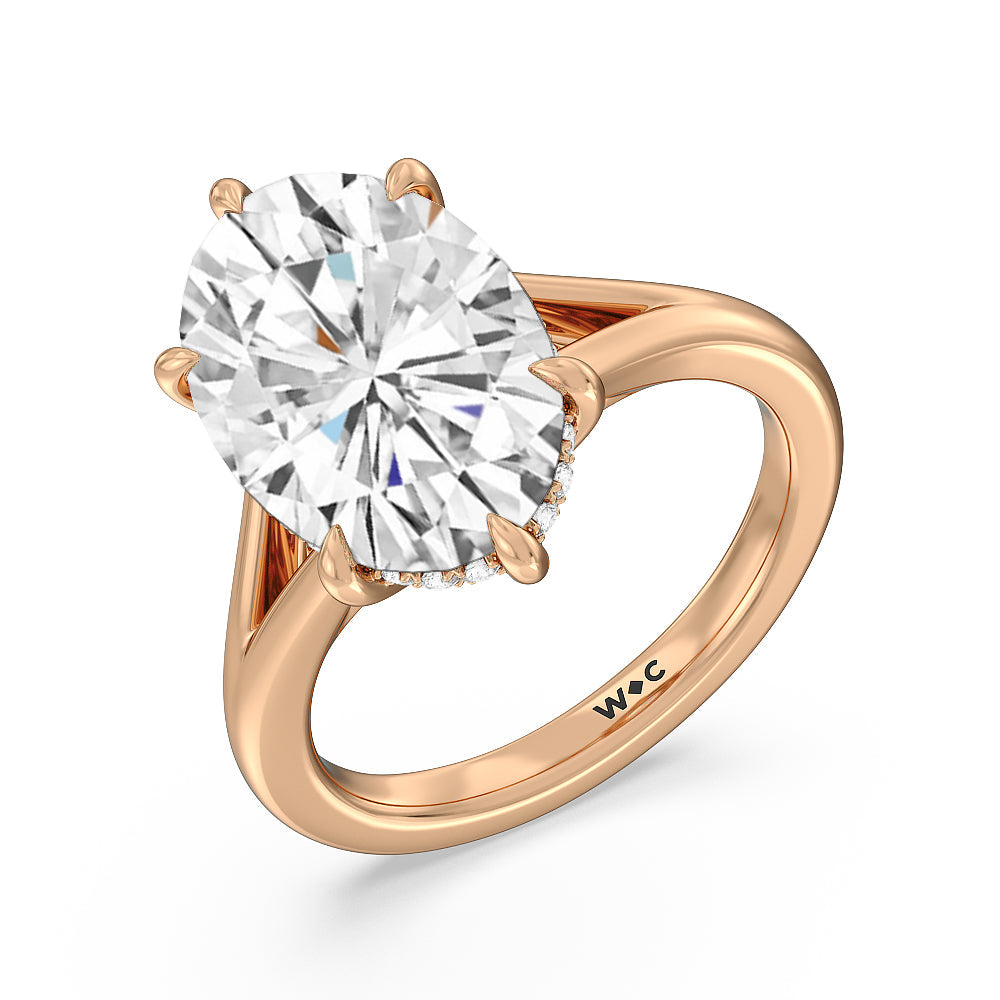Oval Cut Elegance Split Shank Engagement Ring with Lab Grown Diamond in 14KT Rose Gold view 3
