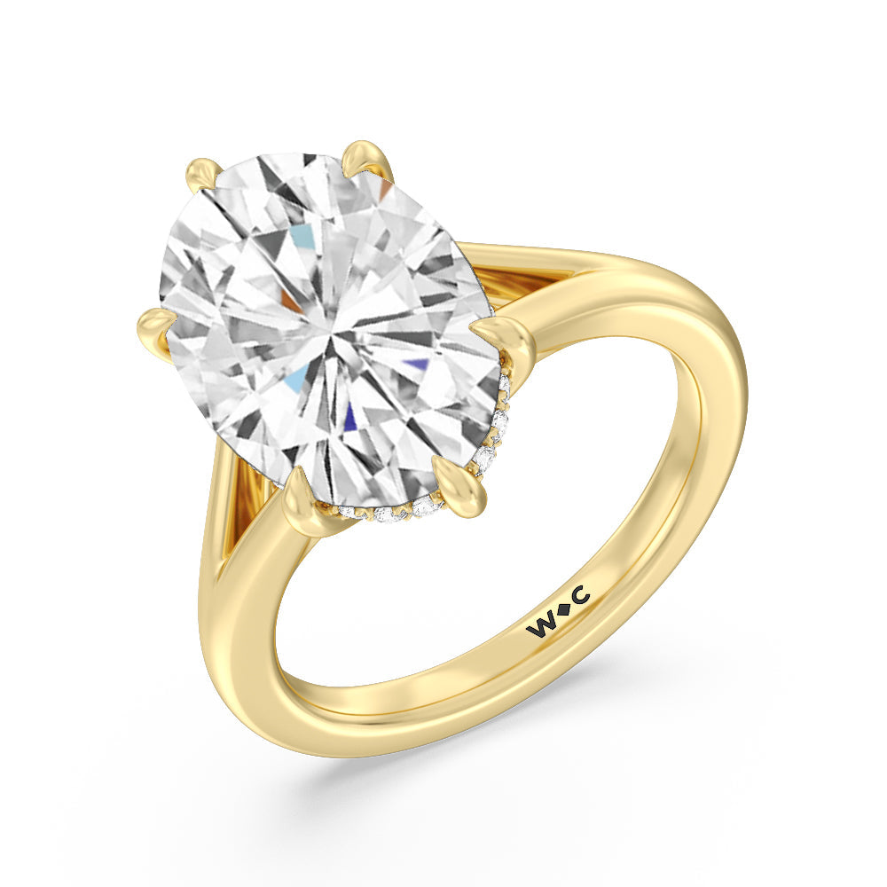 Oval Cut Elegance Split Shank Engagement Ring with Lab Grown Diamond in 14KT Yellow Gold view 3
