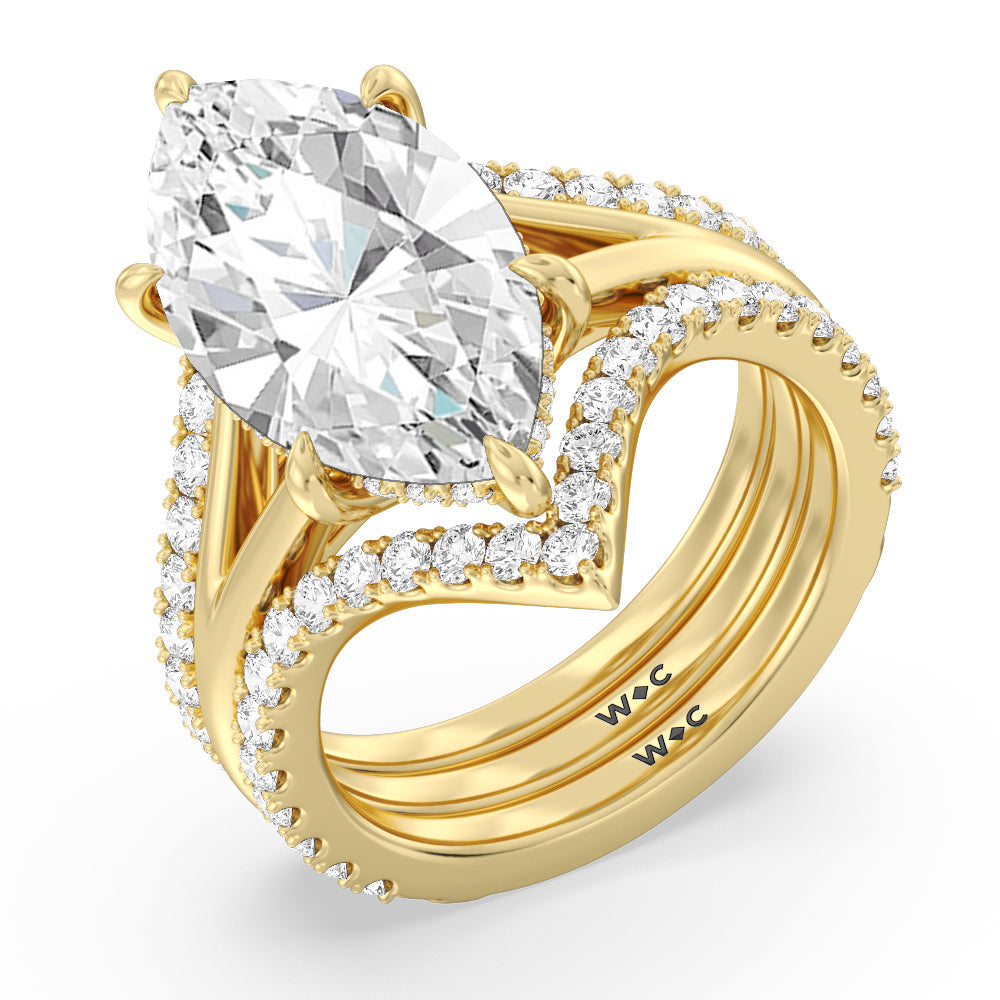 Elegance Split Shank Diamond Wedding Band with 18KT Yellow Gold Cut Diamond in 14KT Yellow Gold view 3
