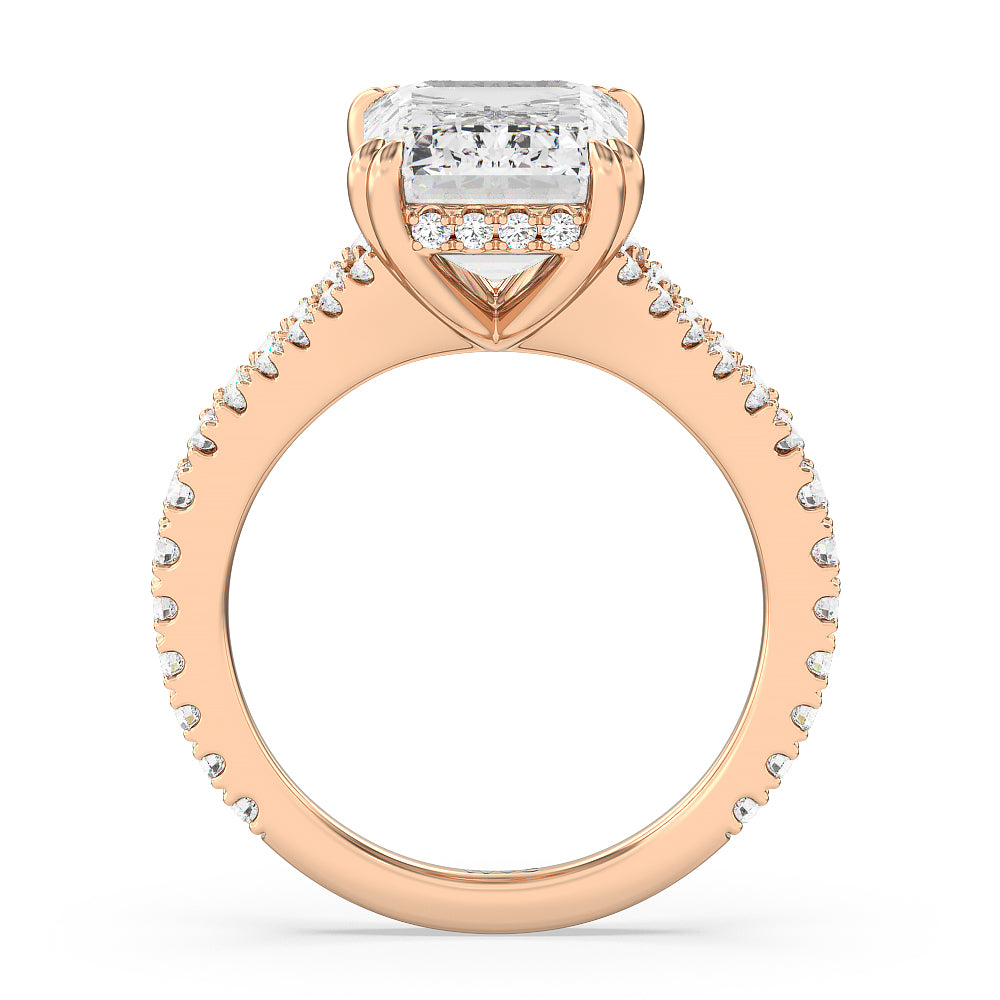 Emerald Cut Elegance Pave Split Shank Engagement Ring with Lab Grown Diamond in 14KT Rose Gold view 2
