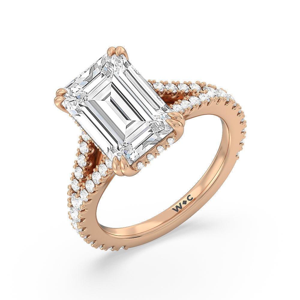 Emerald Cut Elegance Pave Split Shank Engagement Ring with Lab Grown Diamond in 14KT Rose Gold view 3
