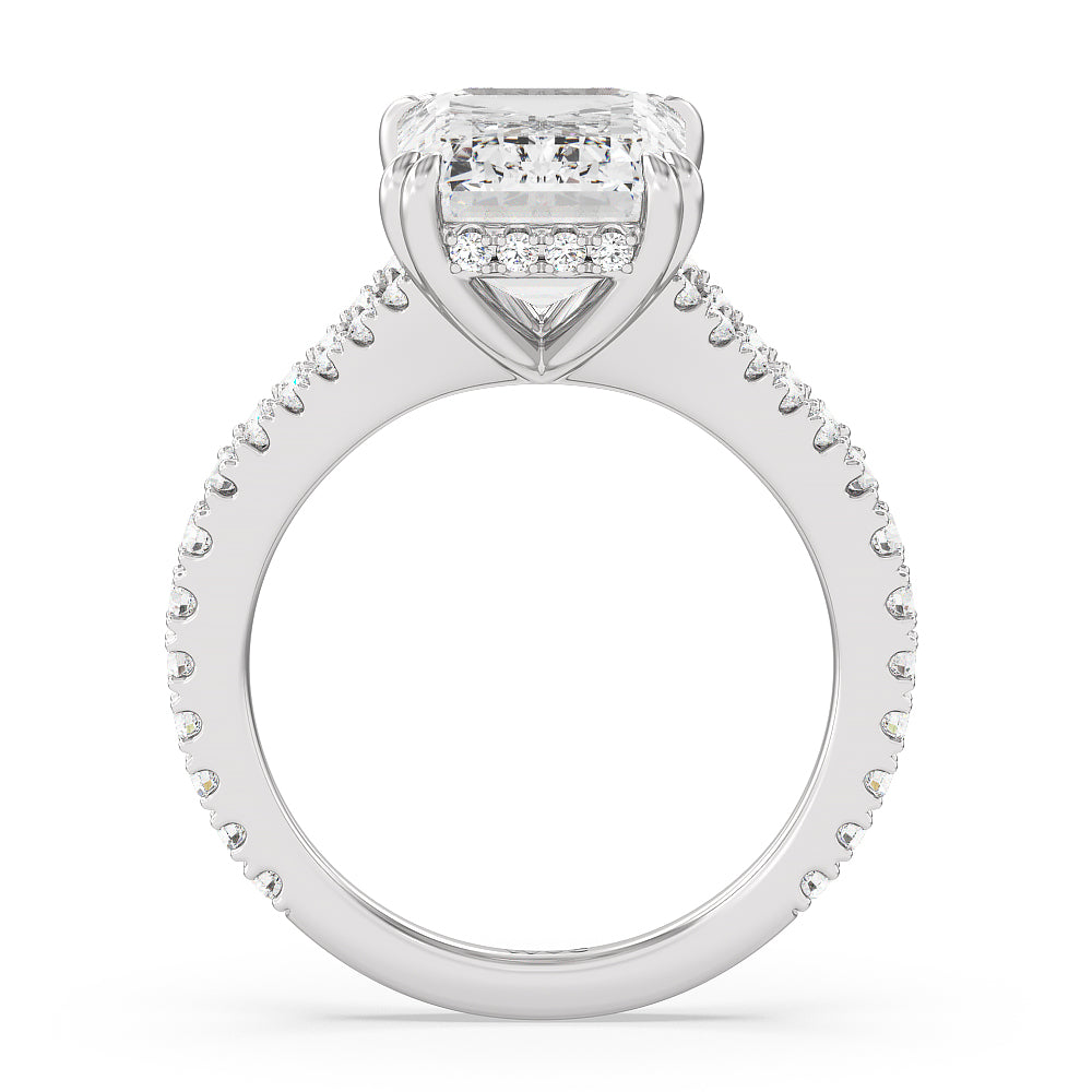 Emerald Cut Elegance Pave Split Shank Engagement Ring with Lab Grown Diamond in 14KT Platinum view 2

