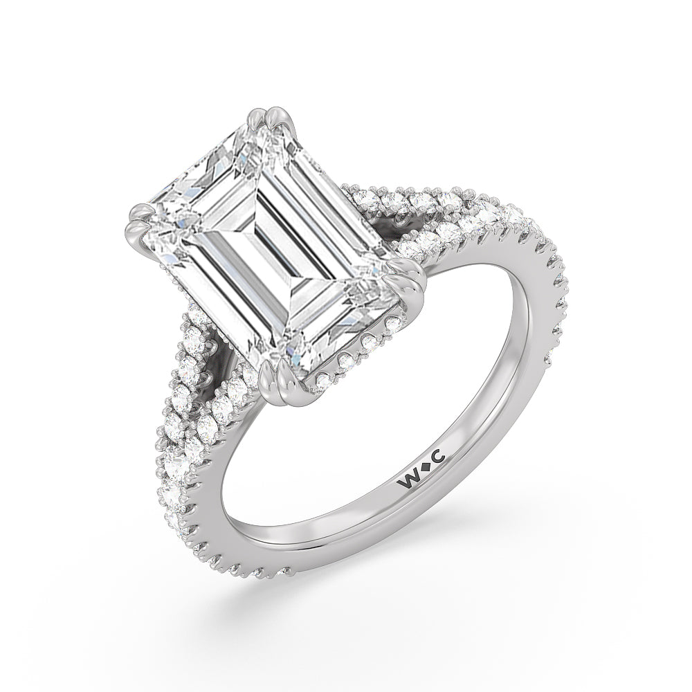 Emerald Cut Elegance Pave Split Shank Engagement Ring with Lab Grown Diamond in 14KT Platinum view 3
