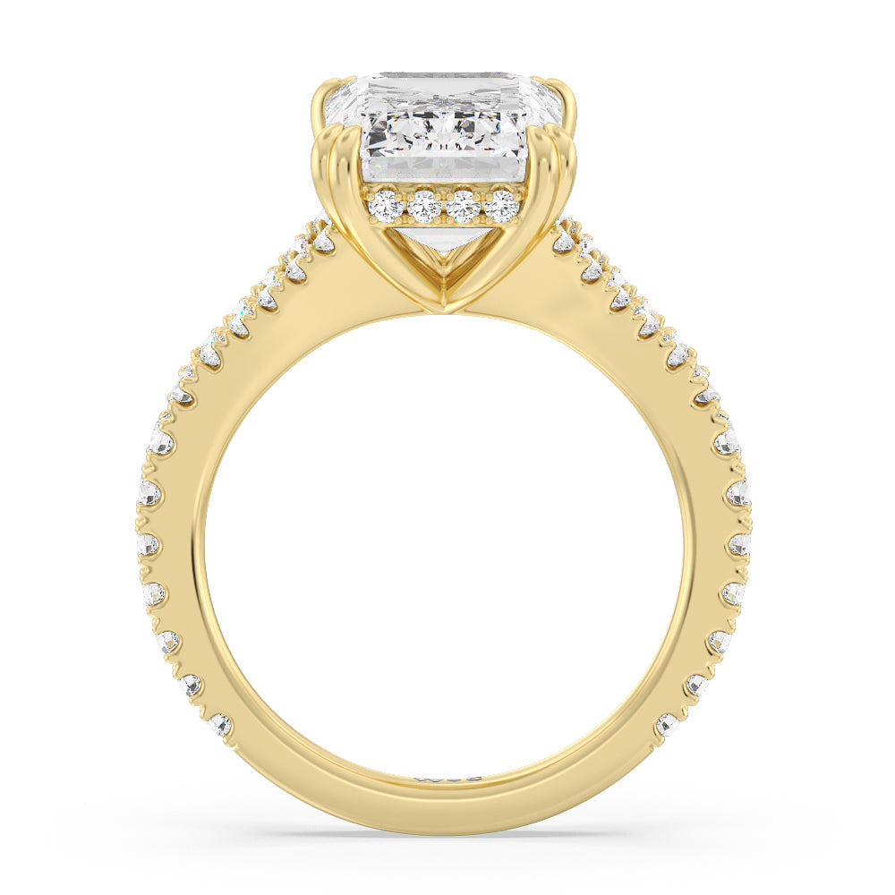Emerald Cut Elegance Pave Split Shank Engagement Ring with Lab Grown Diamond in 14KT Yellow Gold view 2
