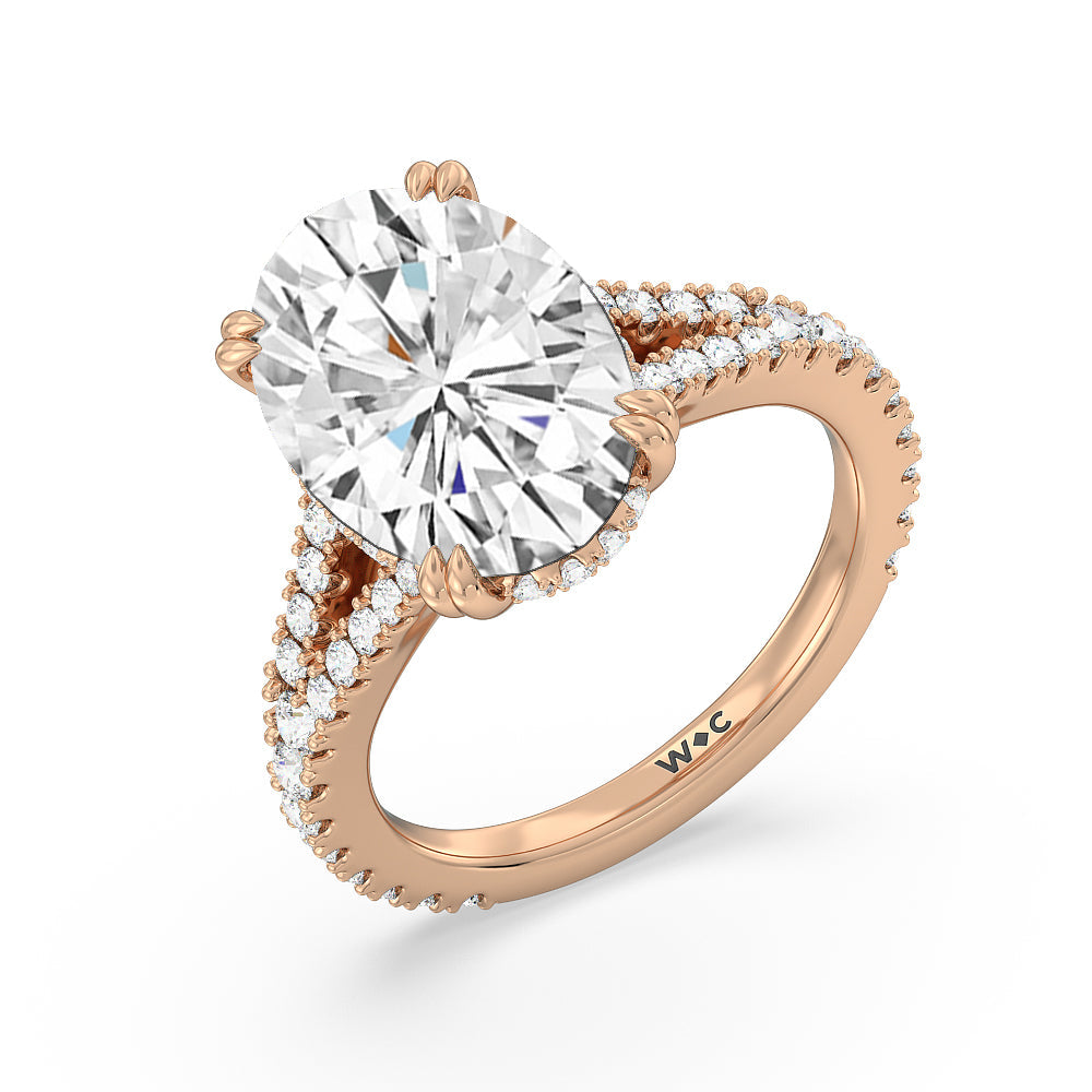 Oval Cut Elegance Pave Split Shank Engagement Ring with Lab Grown Diamond in 14KT Rose Gold view 3
