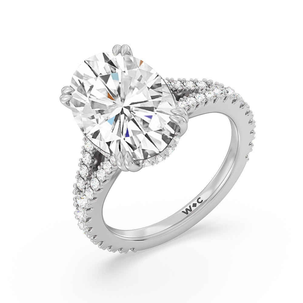 Oval Cut Elegance Pave Split Shank Engagement Ring with Lab Grown Diamond in 14KT Platinum view 3
