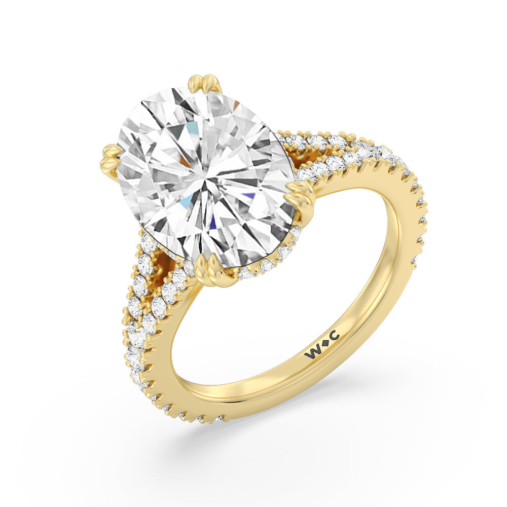 Oval Cut Elegance Pave Split Shank Engagement Ring with Lab Grown Diamond in 14KT Yellow Gold view 3
