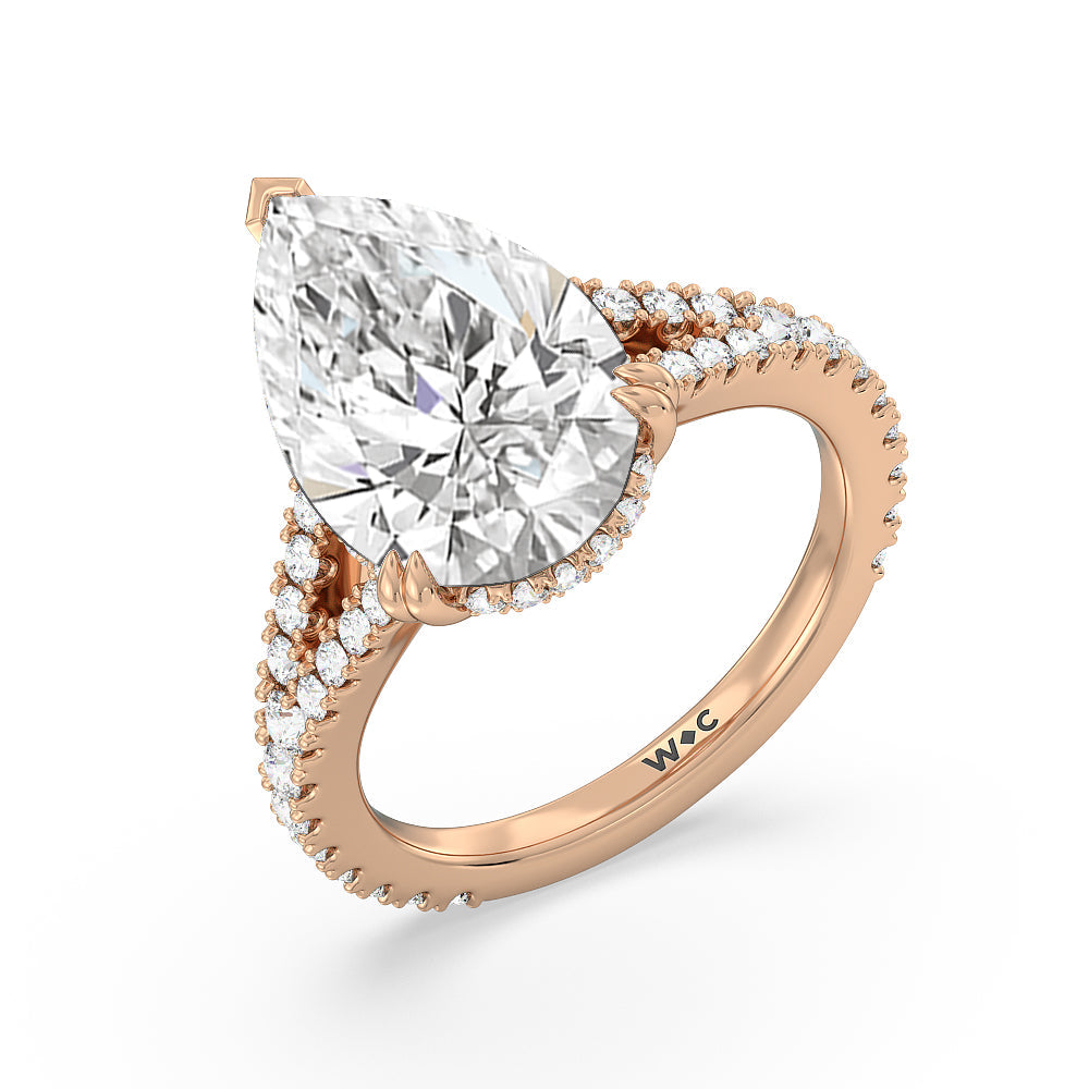 Pear Cut Elegance Pave Split Shank Engagement Ring with Lab Grown Diamond in 14KT Rose Gold view 3
