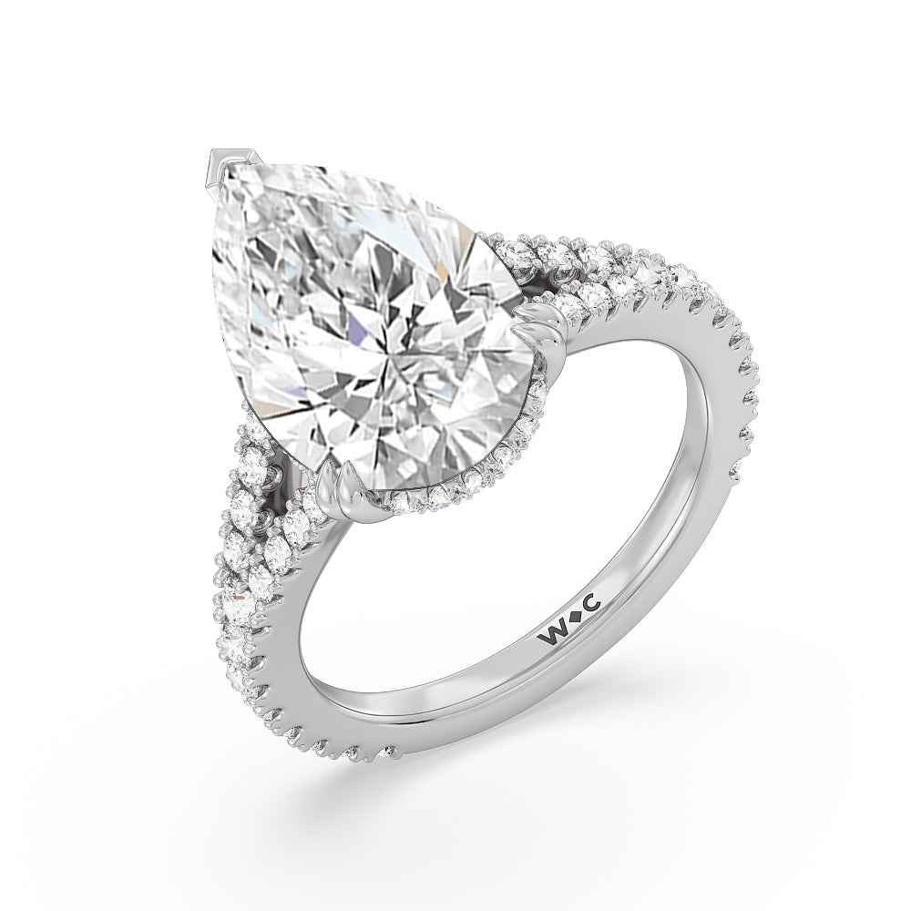 Pear Cut Elegance Pave Split Shank Engagement Ring with Lab Grown Diamond in 14KT Platinum view 3
