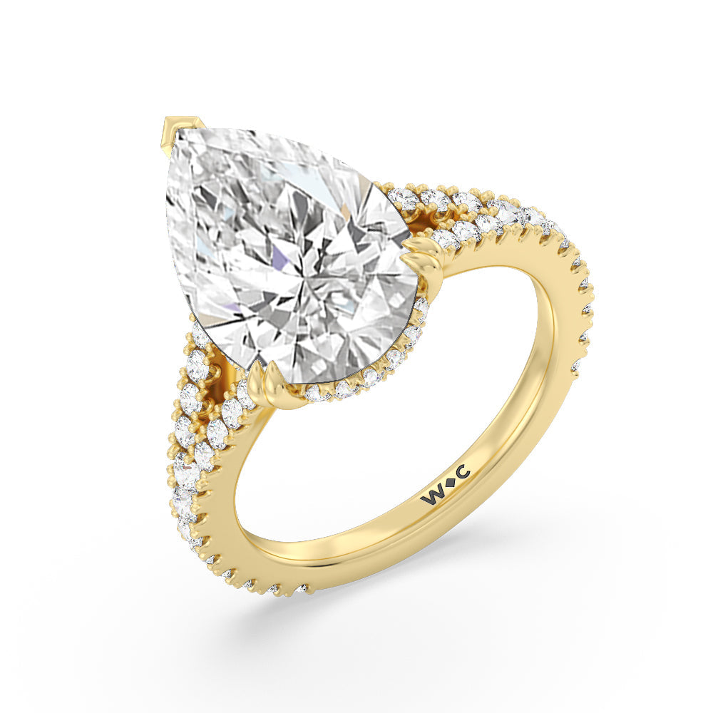 Pear Cut Elegance Pave Split Shank Engagement Ring with Lab Grown Diamond in 14KT Yellow Gold view 3
