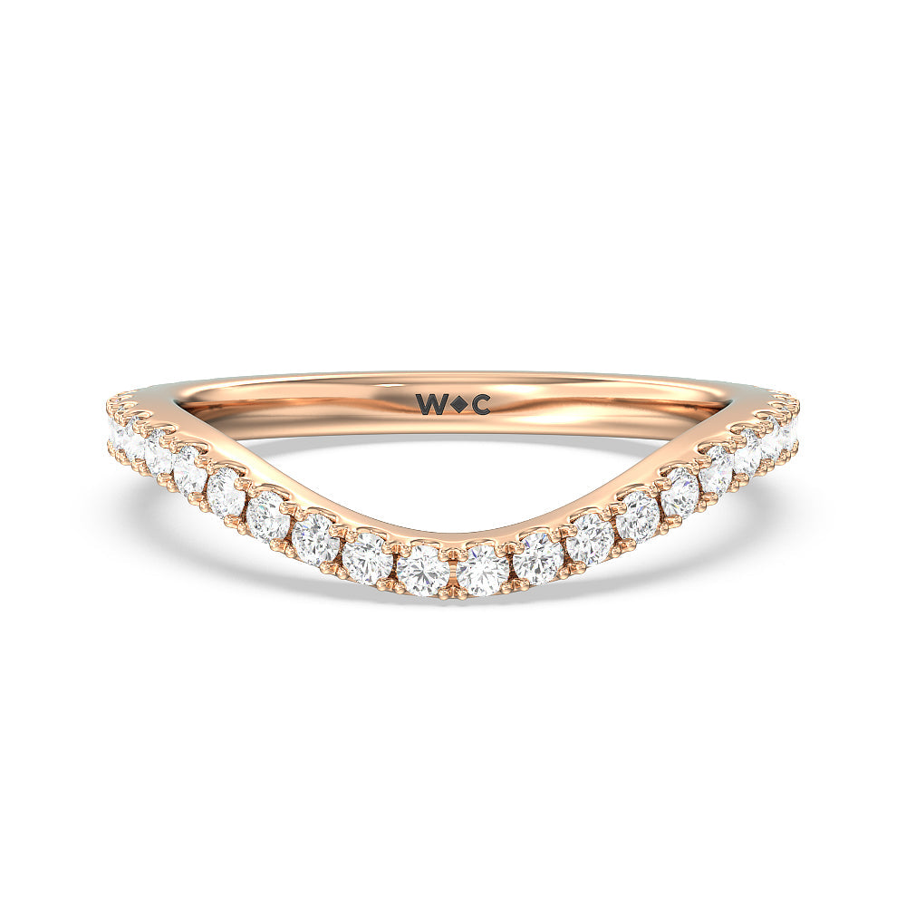 Elegance Pave Split Shank Diamond Wedding Band with 18KT Rose Gold Cut Diamond in 14KT Rose Gold view 1
