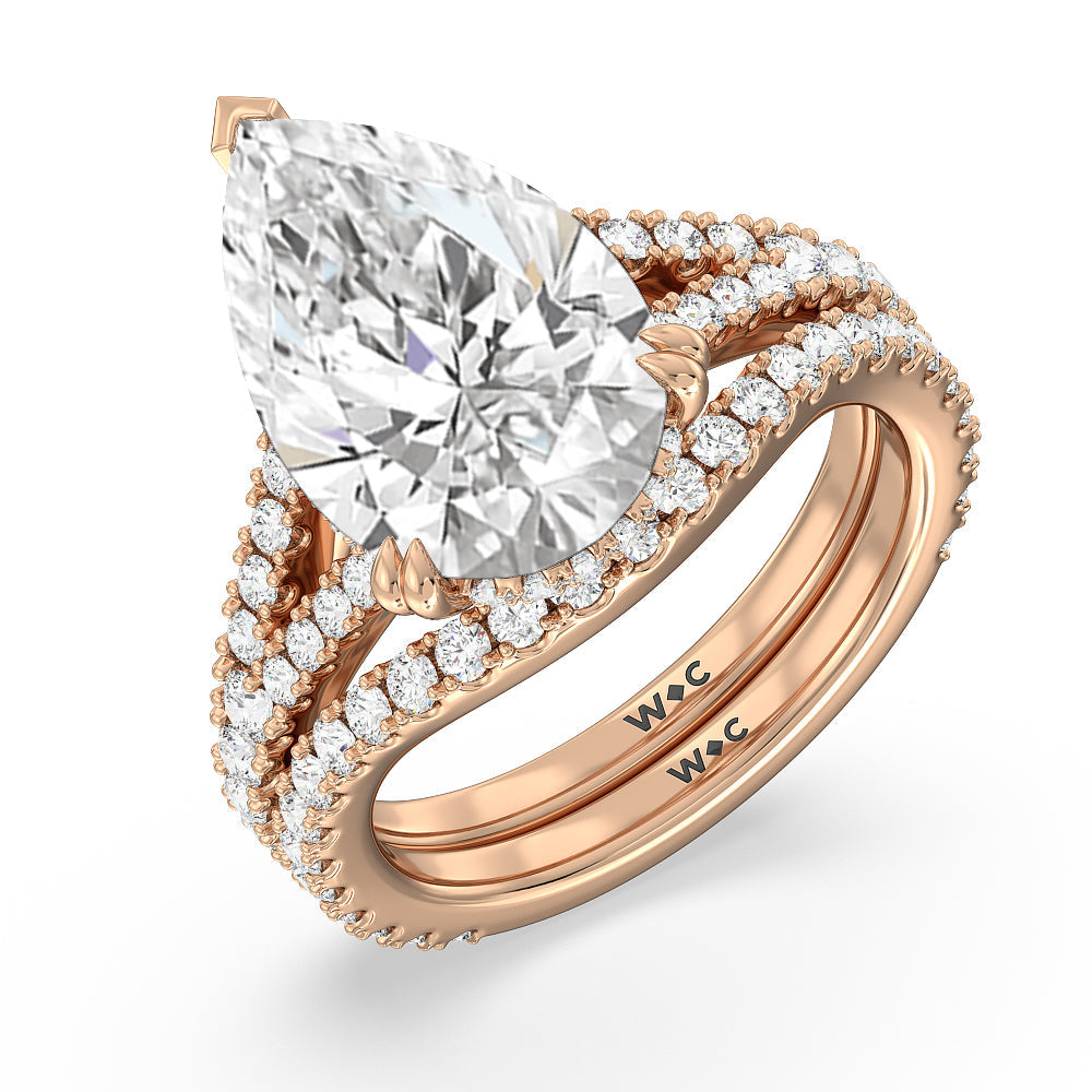 Elegance Pave Split Shank Diamond Wedding Band with 18KT Rose Gold Cut Diamond in 14KT Rose Gold view 3
