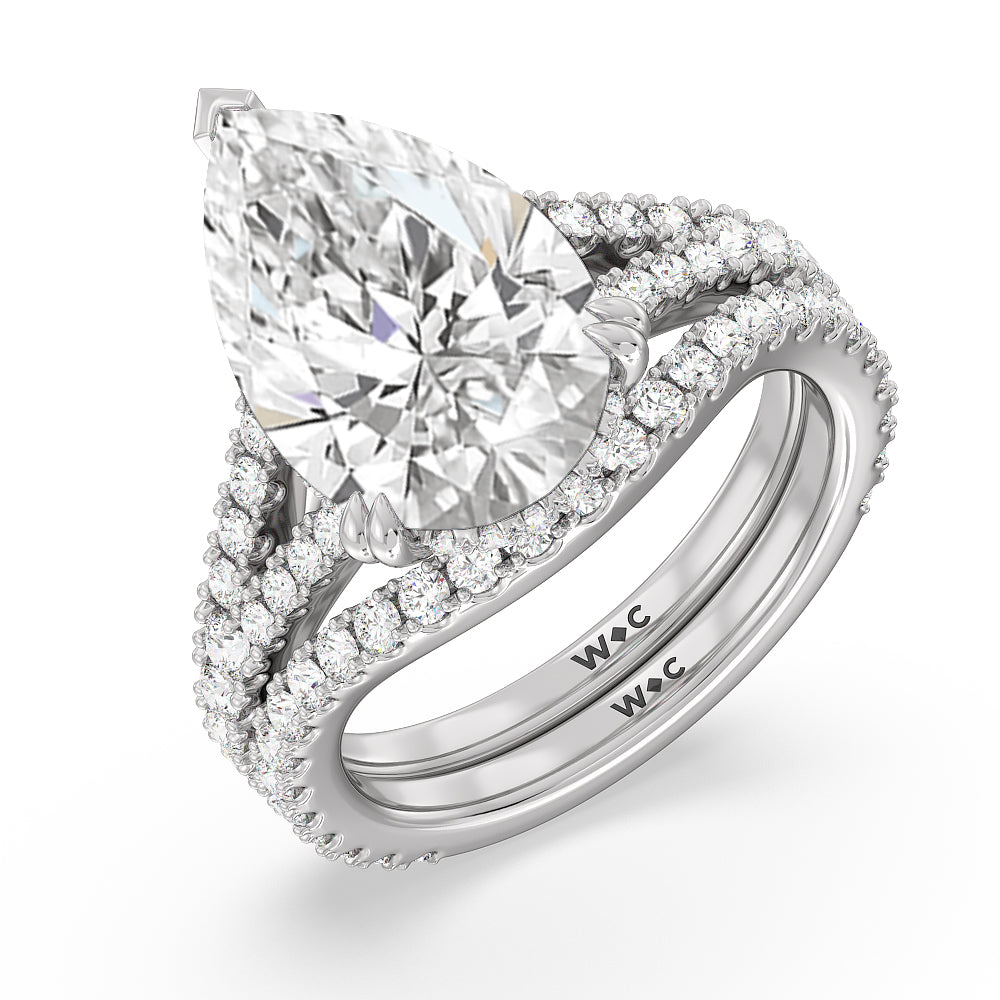 Elegance Pave Split Shank Diamond Wedding Band with 18KT White Gold Cut Diamond in 14KT White Gold view 3
