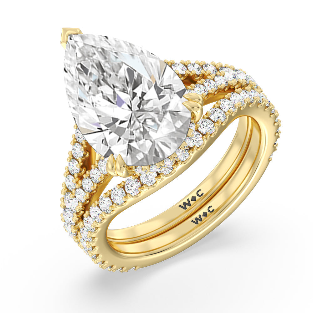 Elegance Pave Split Shank Diamond Wedding Band with 18KT Yellow Gold Cut Diamond in 14KT Yellow Gold view 3

