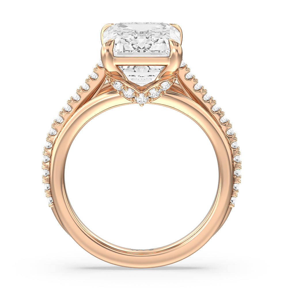 Emerald Cut Elegance Split Shank Center Pave Engagement Ring with Lab Grown Diamond in 14KT Rose Gold view 2
