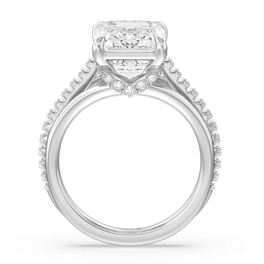 Emerald Cut Elegance Split Shank Center Pave Engagement Ring with Lab Grown Diamond in 14KT Platinum view 2
