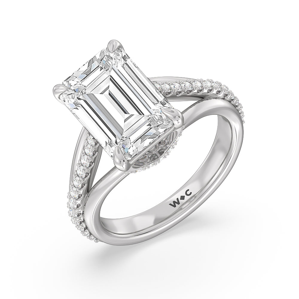 Emerald Cut Elegance Split Shank Center Pave Engagement Ring with Lab Grown Diamond in 14KT Platinum view 3
