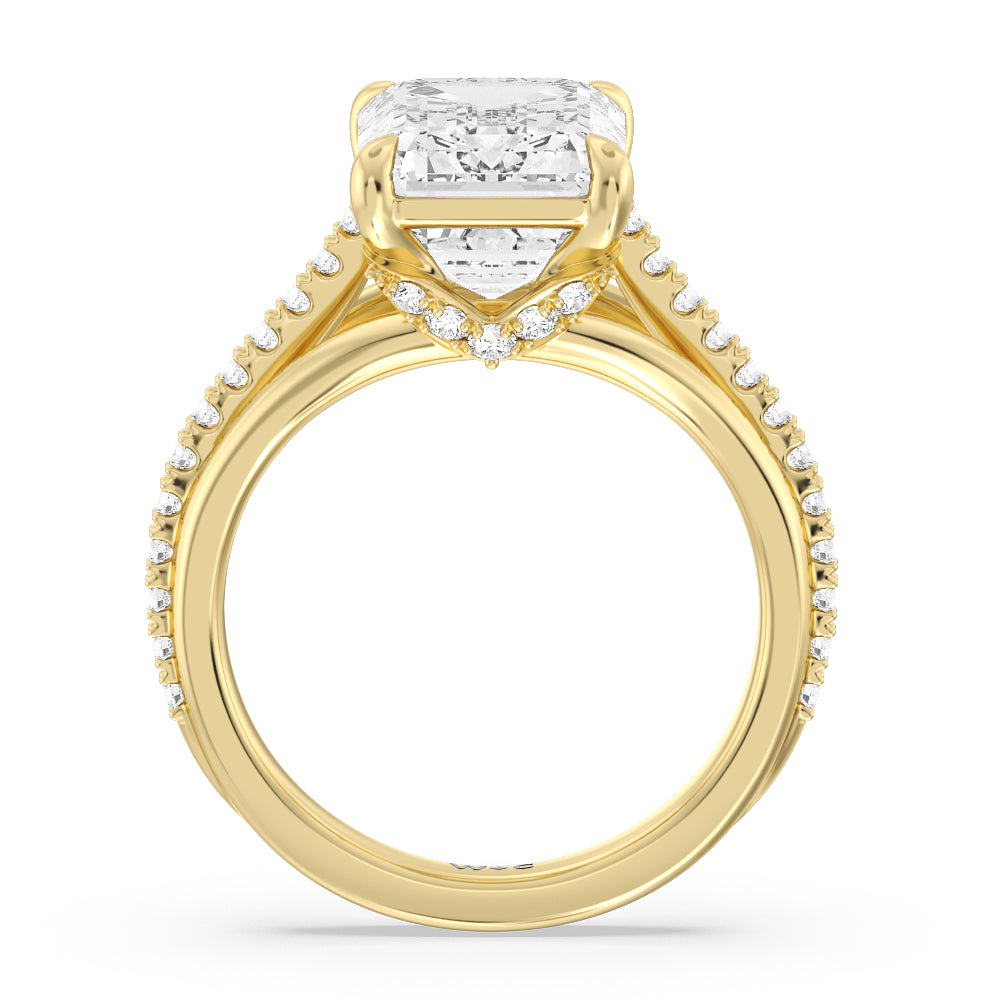 Emerald Cut Elegance Split Shank Center Pave Engagement Ring with Lab Grown Diamond in 14KT Yellow Gold view 2
