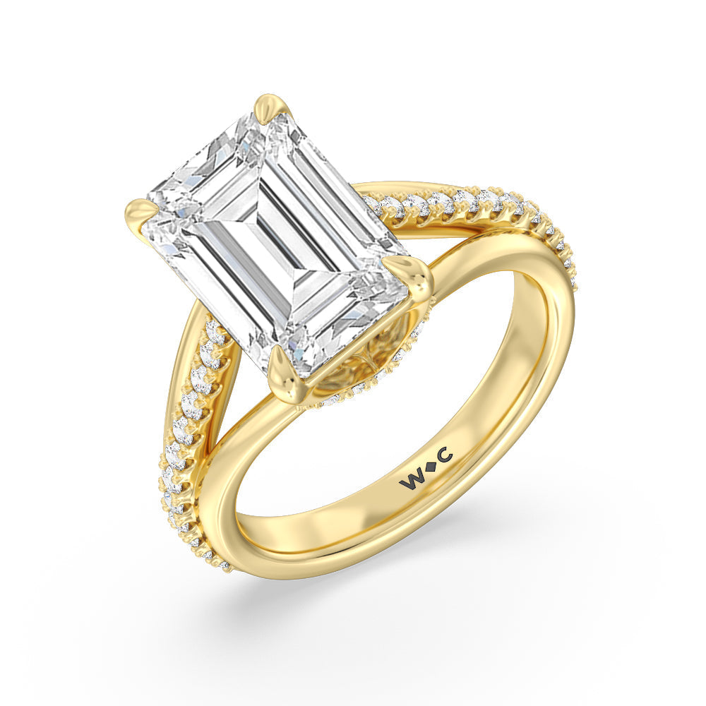 Emerald Cut Elegance Split Shank Center Pave Engagement Ring with Lab Grown Diamond in 14KT Yellow Gold view 3
