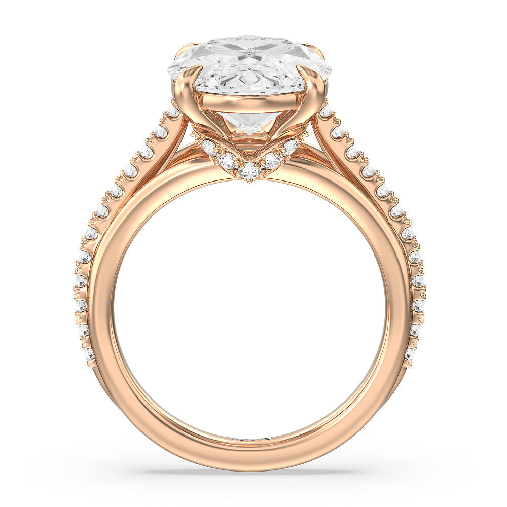Oval Cut Elegance Split Shank Center Pave Engagement Ring with Lab Grown Diamond in 14KT Rose Gold view 2
