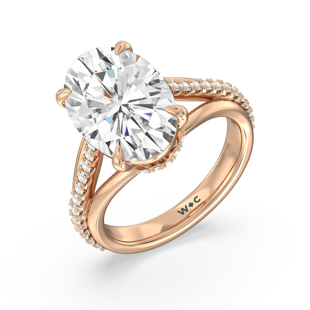 Oval Cut Elegance Split Shank Center Pave Engagement Ring with Lab Grown Diamond in 14KT Rose Gold view 3
