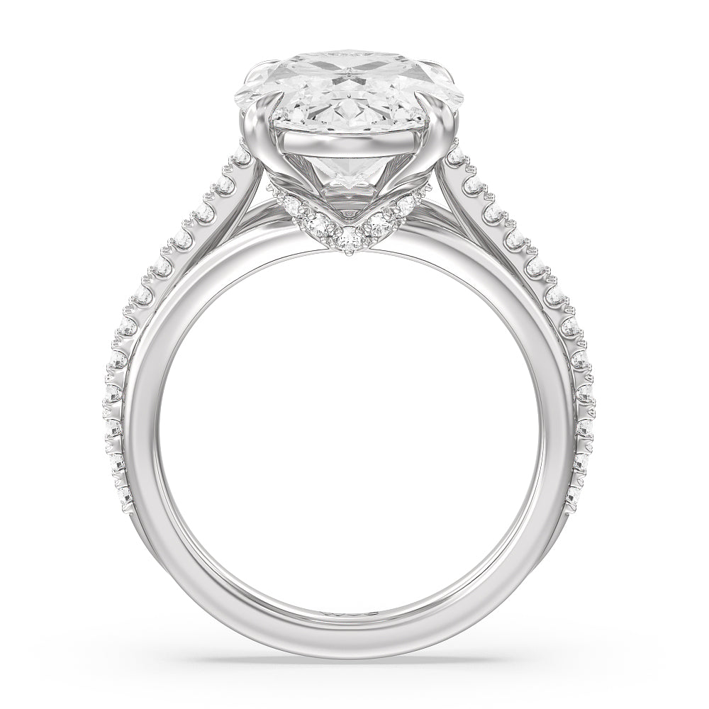 Oval Cut Elegance Split Shank Center Pave Engagement Ring with Lab Grown Diamond in 14KT Platinum view 2
